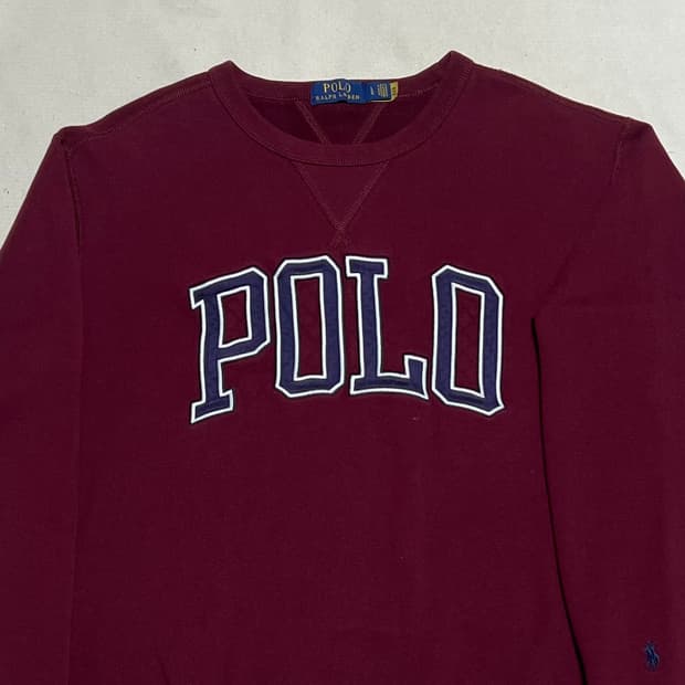 L 폴로랄프로렌 빅로고 버건디 기모 맨투맨
