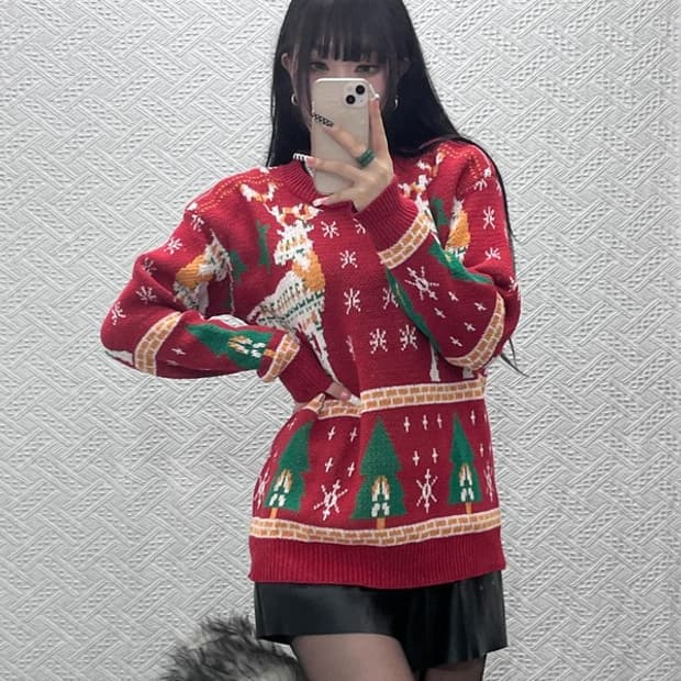 빈티지 노르딕 코위찬 홀리데이 패턴 뜨개 니트 95 C10132