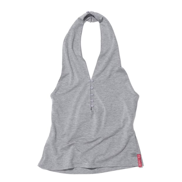 PWC 버튼업 저지 홀터넥 탑_멜란지