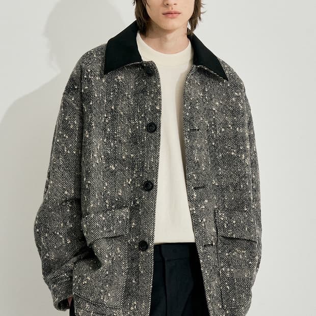 시스템 옴므 울 블렌드 헤링본 하프 코트 / SH2EBWOT307M / 