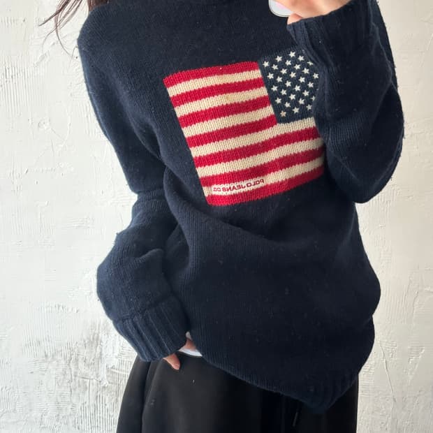 Polo 폴로 랄프로렌 진스 네이비 컬러 성조기 로고 니트