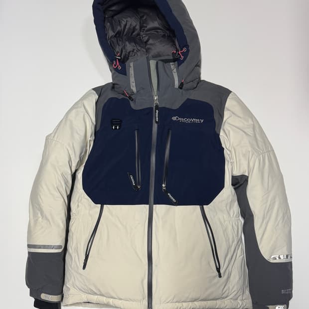 디스커버리 구스다운 윈드스토퍼 후드 푸퍼 패딩 M
