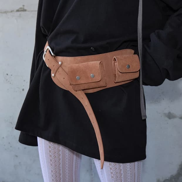 렌세 리얼 소가죽 스웨이드 포켓 벨트 브라운 새상품