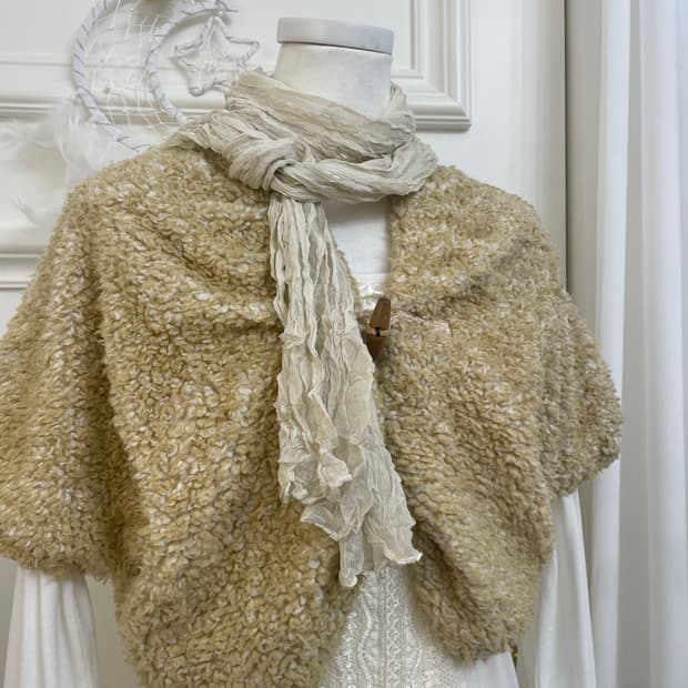 beige beads point crease mini scarf