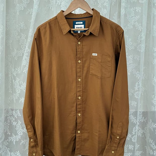 XL) 랭글러 Wrangler 슬림핏 코튼 셔츠 브라운