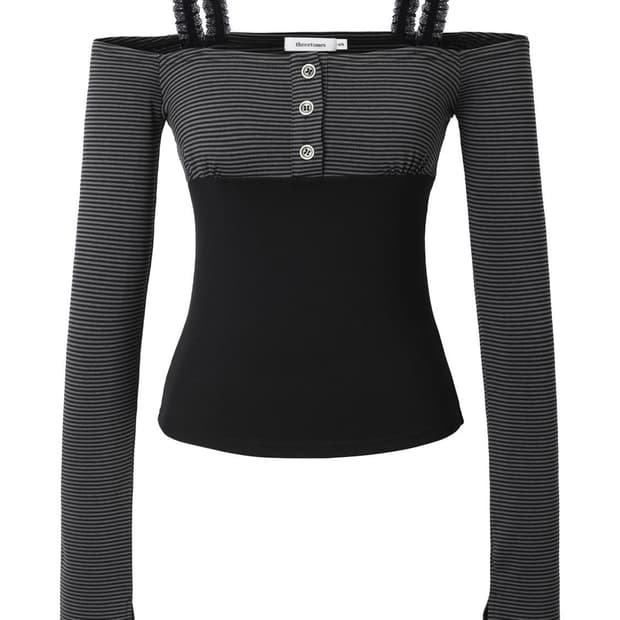 [카리나 착용] 쓰리타임즈 pipi stripe off top