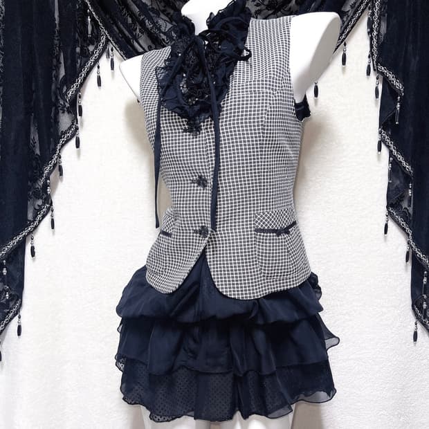 로맨틱고딕 고스로리 펑크 갸루 도트 프릴 쉬폰 캉캉원피스 공겜 핀터 히메