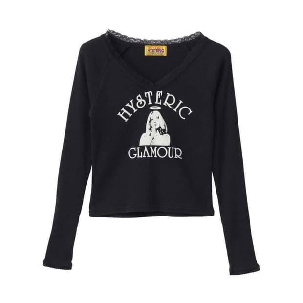 히스테릭 글래머 엔젤 숏 티셔츠 블랙