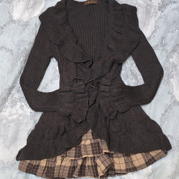 빈티지 초코 라떼갸루 가디건 스커트 세트 트랄라라 엑시즈팜 리즈리사