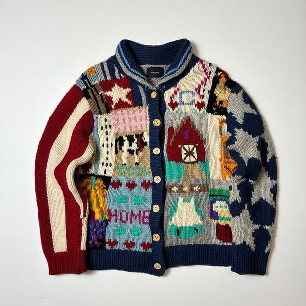 IMAGINE 80's 핸드메이드 멀티 니트 가디건 PN8543