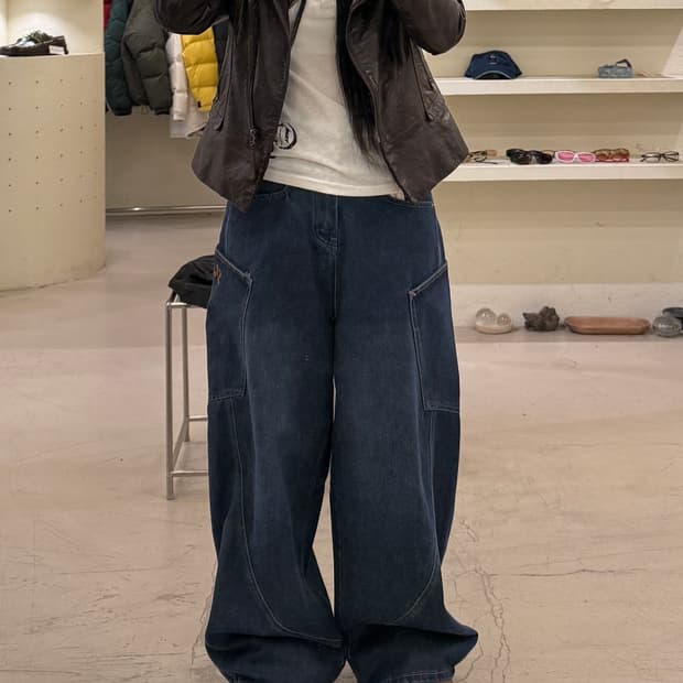 빈티지 와이드 벌룬 데님 카펜터 팬츠 U985