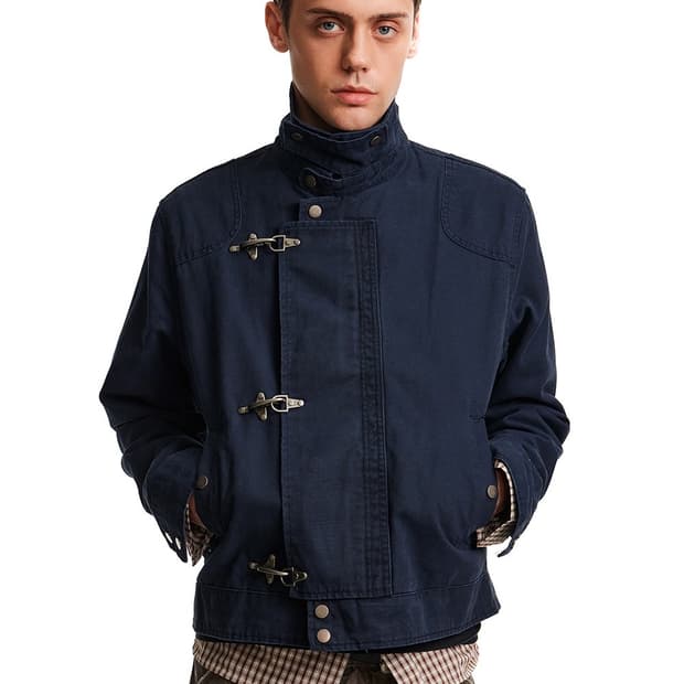비엑세스 Button Decor Stand Collar Jacket