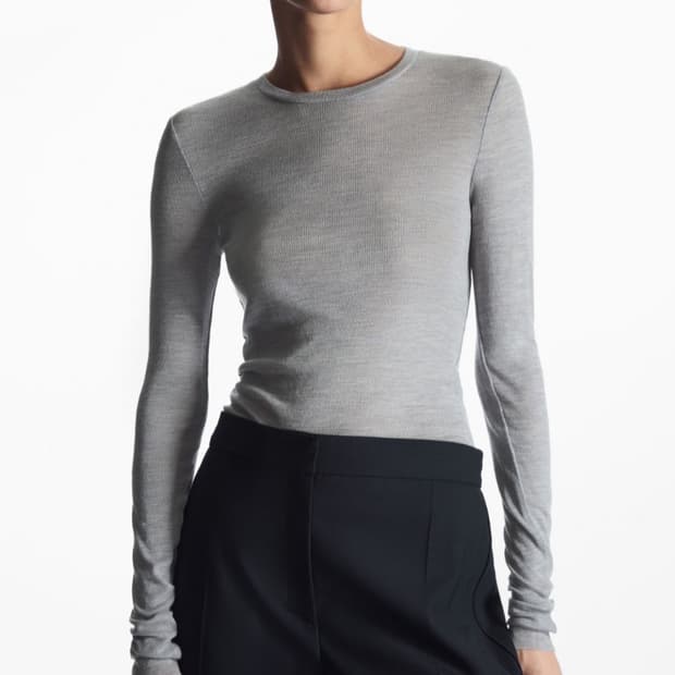 슬림 메리노 울 탑 그레이