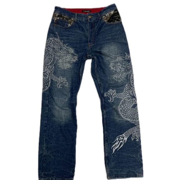 hishyouhakurei 오리엔탈 백룡 자수 팬츠