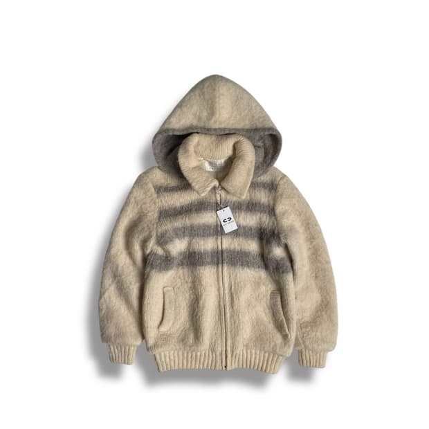 Ice scan  화이트 스트라이프 울 100 후드 집업