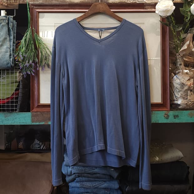 malo 말로 스트레치 코튼 롱 슬리브 브이넥 티셔츠 50