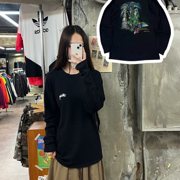 스투시 제스터 그래픽 롱슬리브리스 긴팔티 블랙 M #csz1403