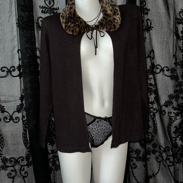 Leopard Neck Collar Cardigan