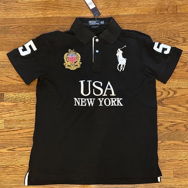 폴로 랄프 로렌 USA 뉴욕 시티 메쉬 폴로 카라티 블랙