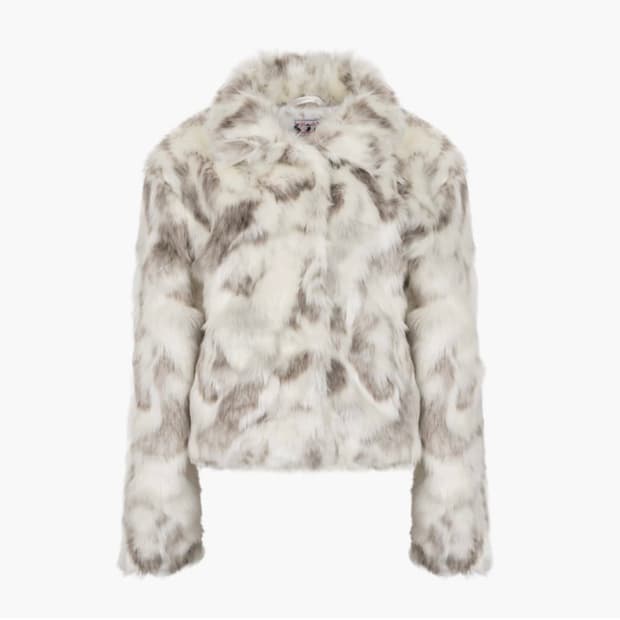 러프넥 스포티드 페이크 퍼 코트 퍼 자켓 S