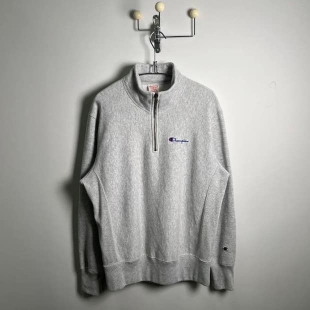 Champion 챔피온 리버스 위브 그레이 하프 집업 맨투맨 L