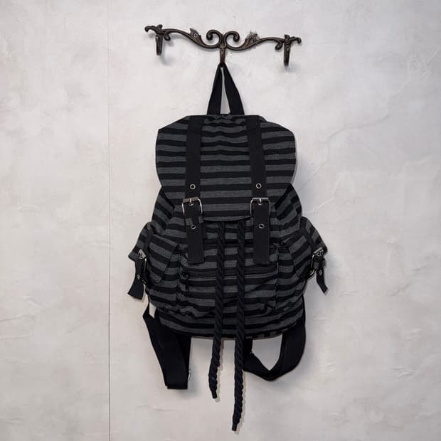 Black & gray wool stripe backpack 