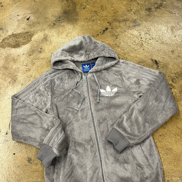 아디다스 그레이 백로고 후리스 후드집업 90