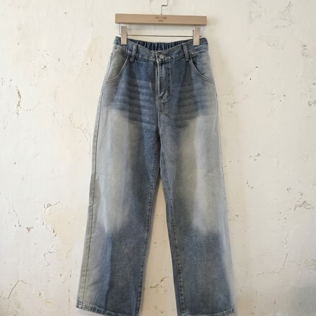 워싱 와이드 밴딩 데님 55