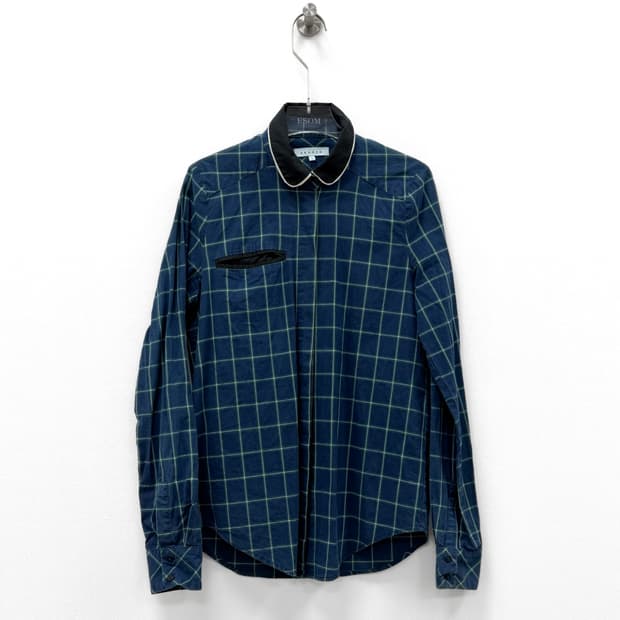 산드로 윈도우 페인 체크 배색 카라 셔츠