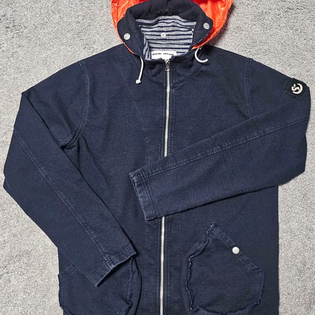 Natic Marine Uniform 라운드 카라 후드 블루종