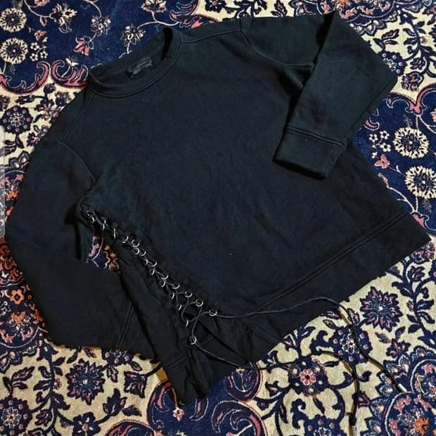 디젤 블랙 골드 사이드 스트렙 레이스업 스웻 티셔츠