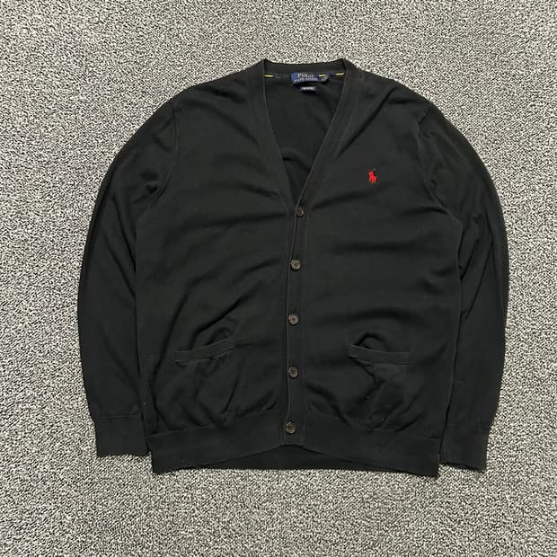폴로 블랙 피마 코튼 브이넥 가디건