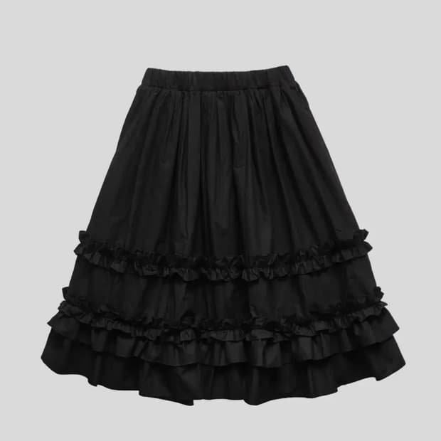 생긴스튜디오 러플 플리츠 미디 스커트 블랙