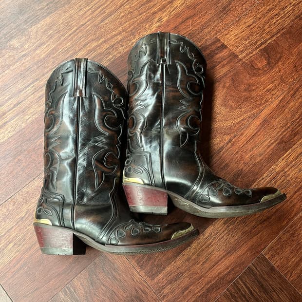 브라운 레더 플레임 웨스턴 부츠 230