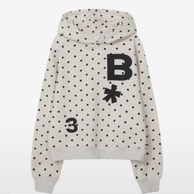 바우프 bauf B logo 슬림핏 후드 티셔츠 도트 오트밀