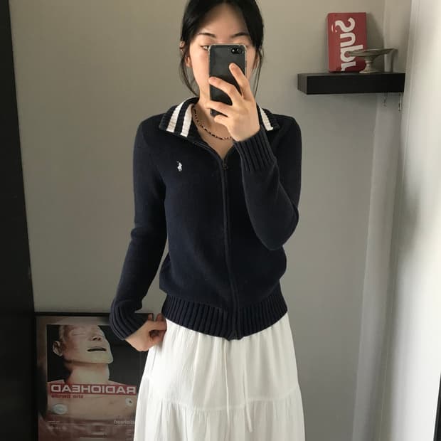 폴로 랄프로렌 포니 로고 네이비 니트 풀집업 
