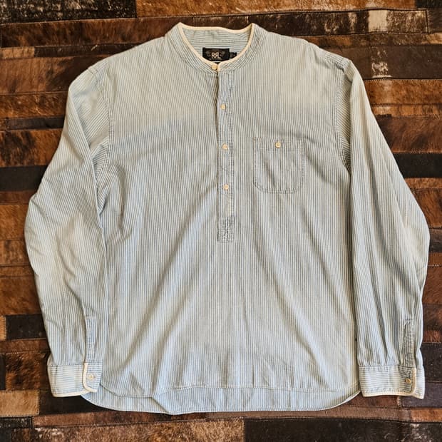 더블알엘 인디고 코튼 옥스포드 풀오버 셔츠 