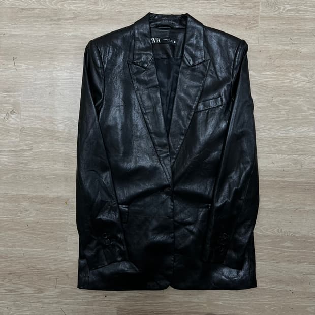 자라 여성 레더 가죽 블레이저 자켓 [블랙] XS/85