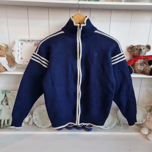 아디다스 네이비 3라인 집업 니트 가디건