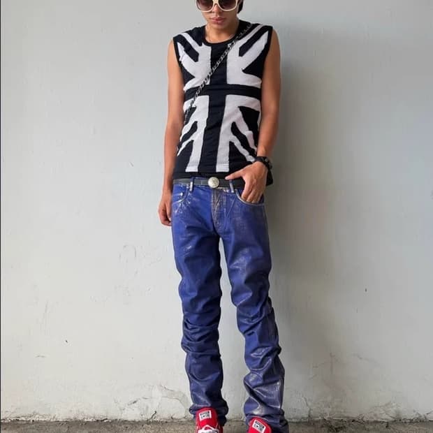 DIOR HOMME SS09 BLUE GOLD GLITTER JEANS
