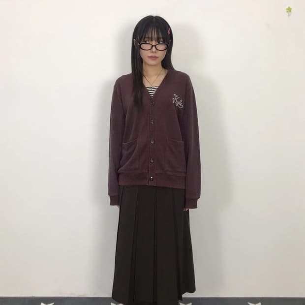 BEAMS HEART Burgundy Knit Cardigan