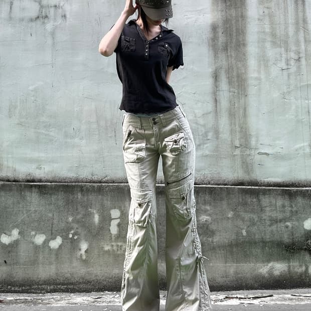 00’s Butterfly Print Flare Cargo Pants
