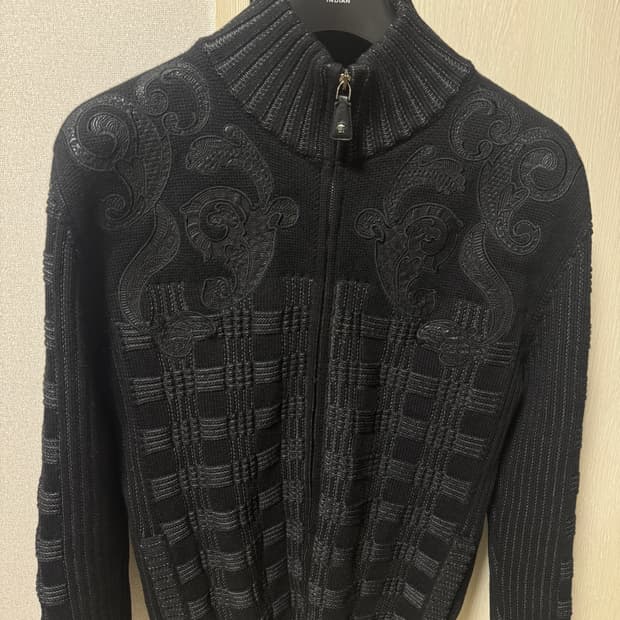 베르사체 블랙 자카드 바로크 니트집업