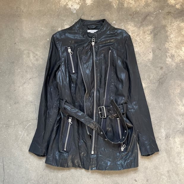 Adidas silver 리얼레더 모터 라이더 자켓 