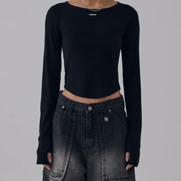 트리밍버드 Boat Neck Finger Hole Long Sleeve