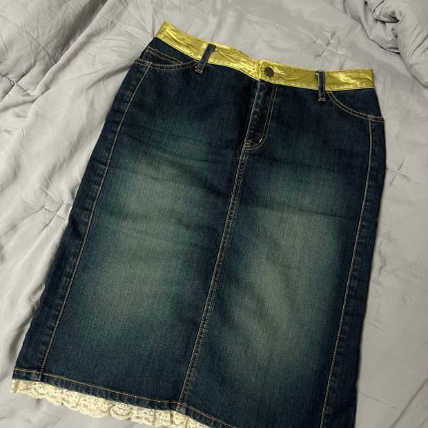 빈티지 데님 미디 스커트