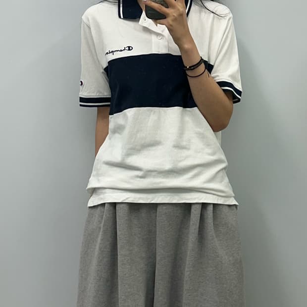 챔피온 배색 pk 반팔 티셔츠