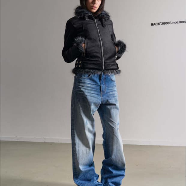 noEmosen y2k 폭스 퍼 카라 자켓