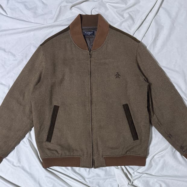 먼싱웨어 스웨이드 패치 헤링본 울 블루종