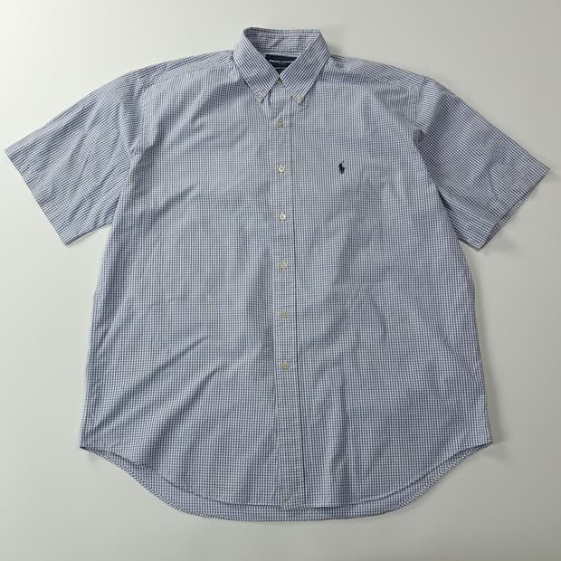 CK354 L 폴로 90s 블루 윈도우페인 반팔 셔츠 남방